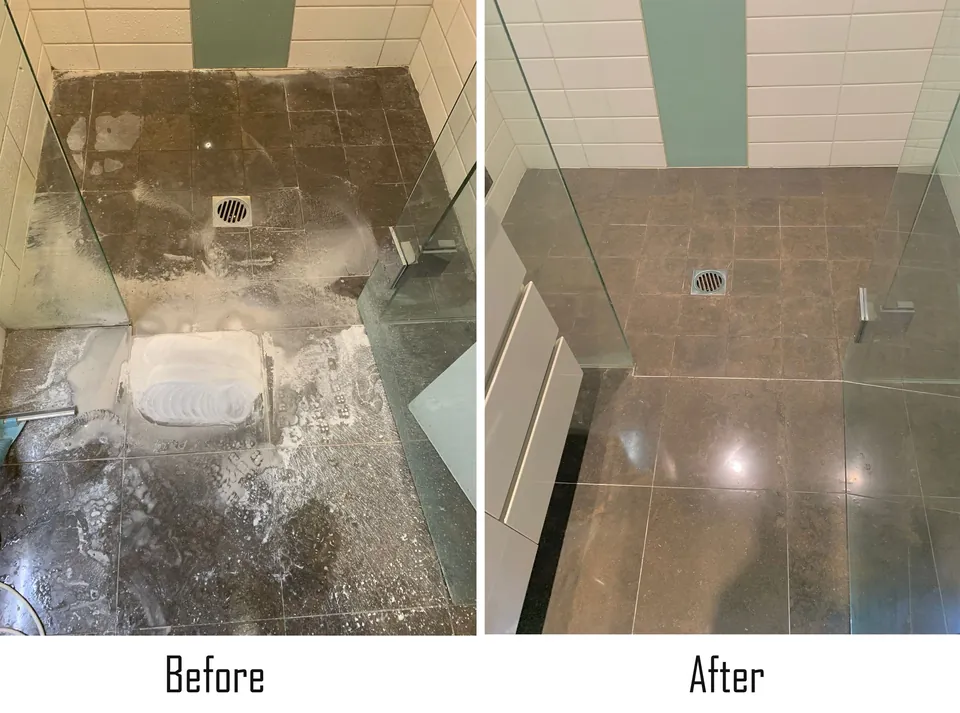 Shower floor, before and after