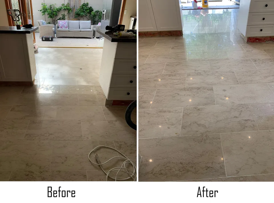 Stone kitchen floor, before and after